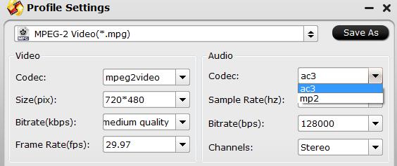 Output standard DVD player supported audio codec